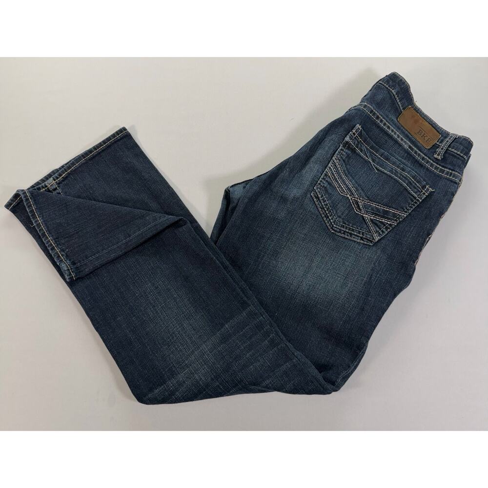 BKE Tyler Straight Mens 34R Medium Wash Straight Leg Jeans Distressed Denim